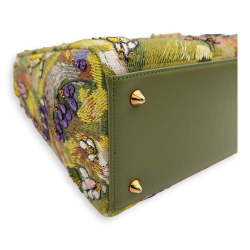 Dior Lady Dior Medium Green Top Handle Bag in Embroidered, Rose Gold hardware_5