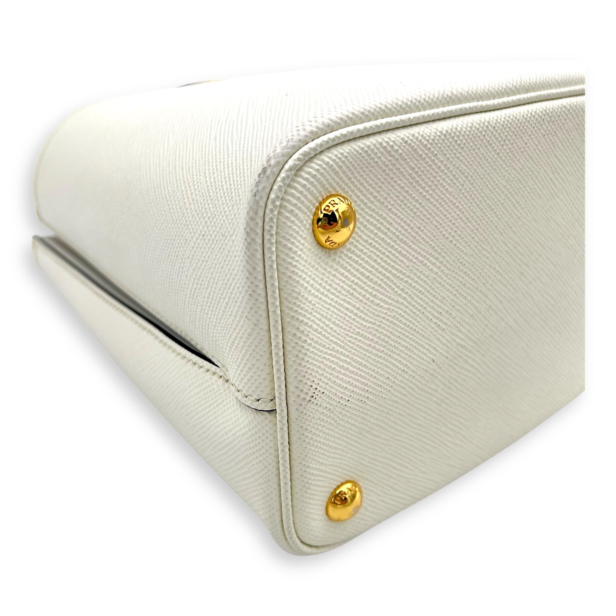 Prada Panier Bucket Bag White in Saffiano Leather, Gold hardware_9