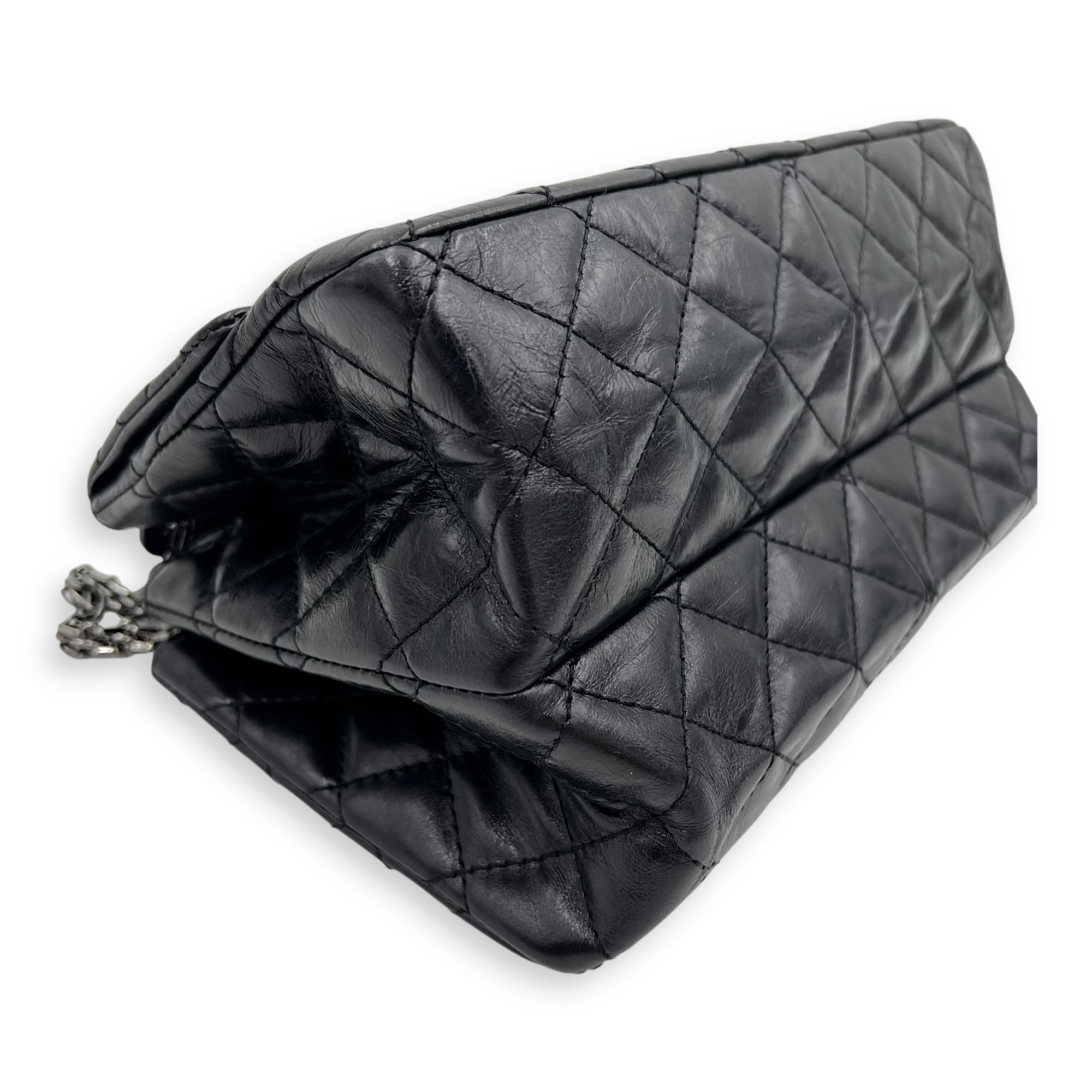 Chanel Double Vintage 2.55 Black Shoulder Bag in Calfskin, Ruthenium hardware_9