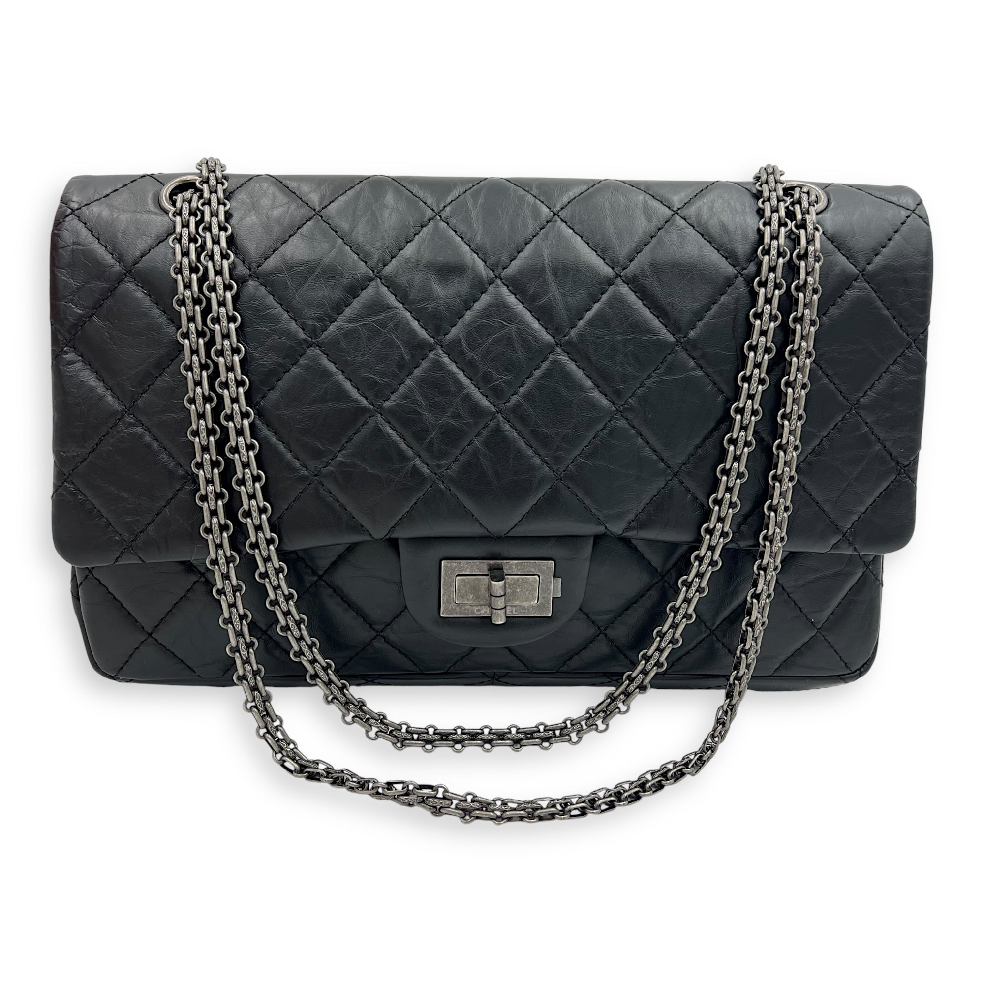 Chanel 2.55 Shoulder Bag Black in Calfskin, Ruthenium hardware_7