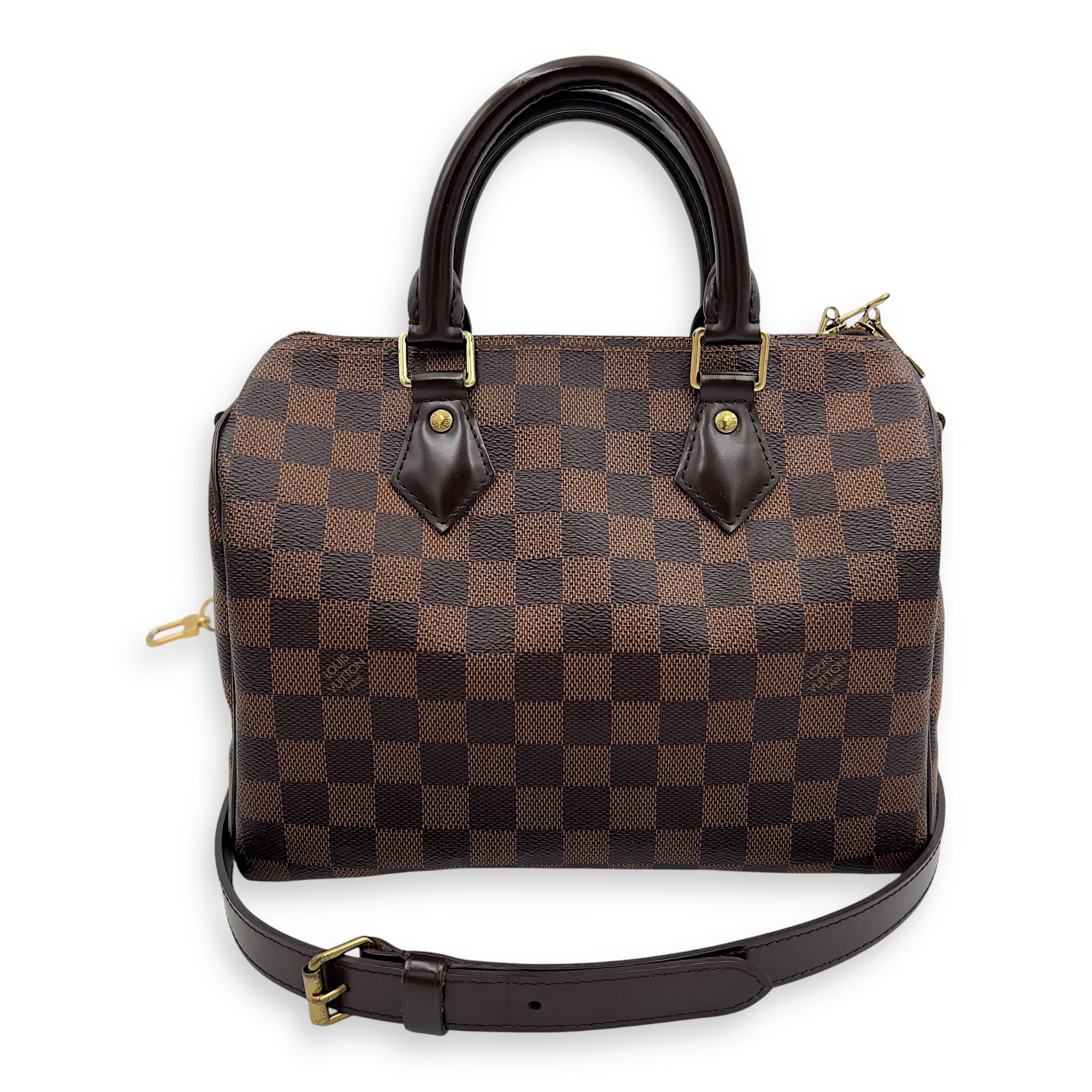 Louis Vuitton Speedy Bandouliere Top Handle Bag Brown in Coated Canvas, Gold hardware_7