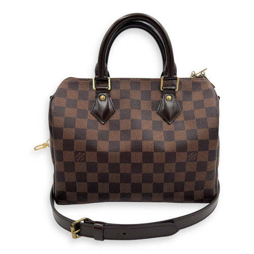 Louis Vuitton Speedy Bandouliere Top Handle Bag Brown in Coated Canvas, Gold hardware_7