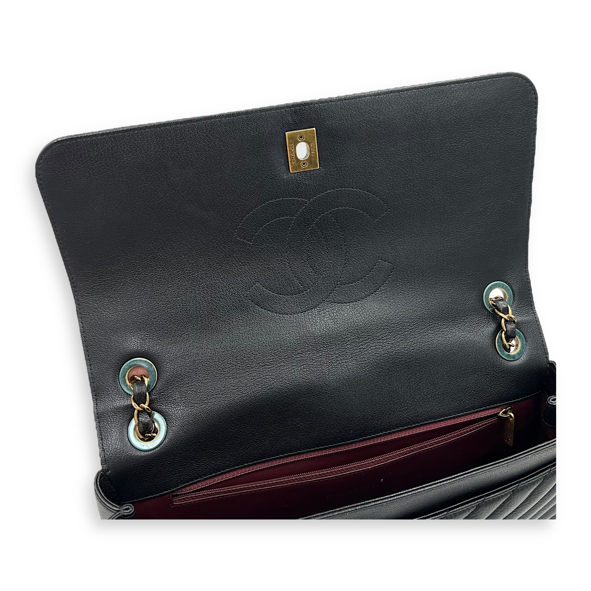 Chanel Diagonal Quilted Shoulder Bag Black in Goat Leather, Gold hardware_9