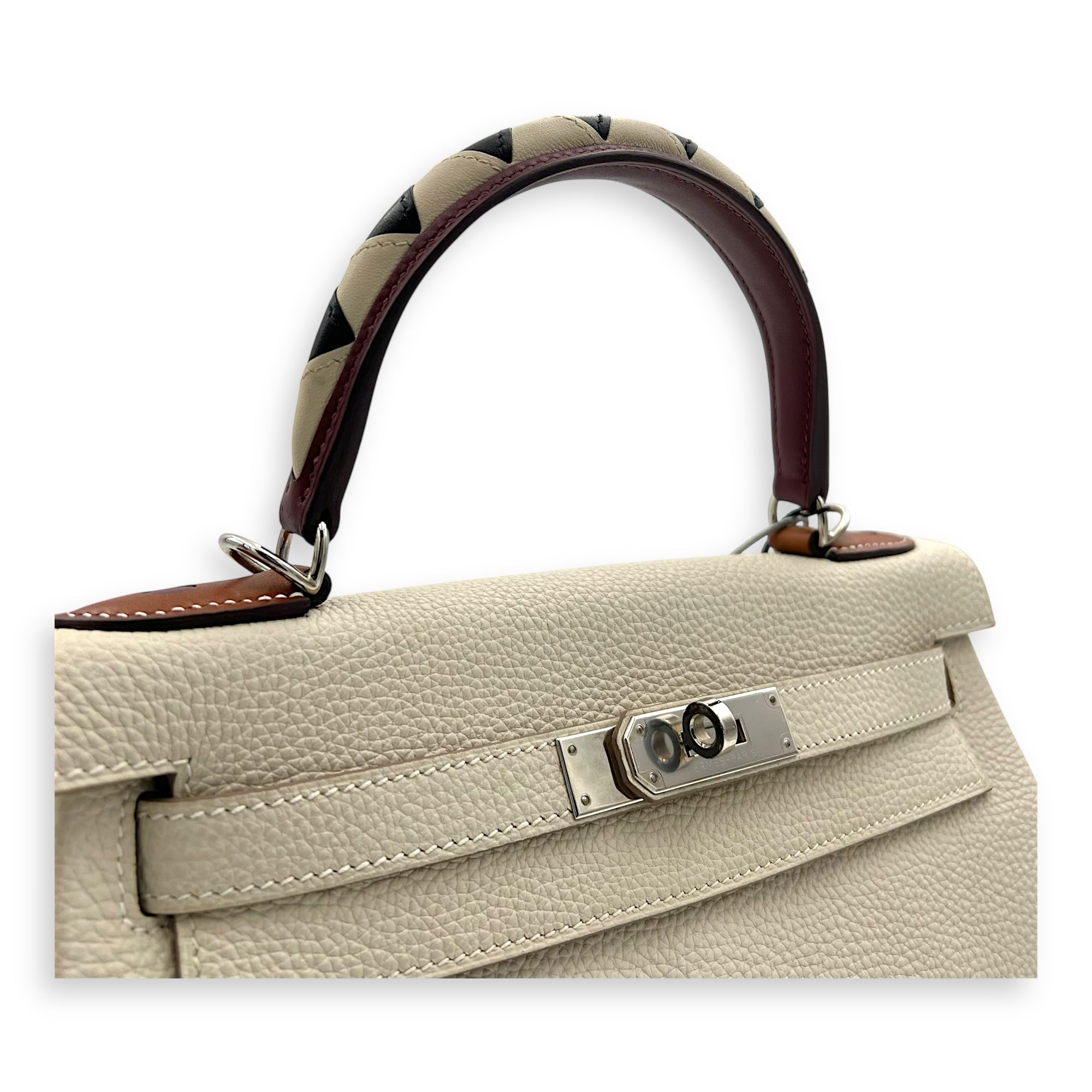 Hermès Kelly Craie/Black/Fauve/Rouge H in Togo, Palladium hardware_7