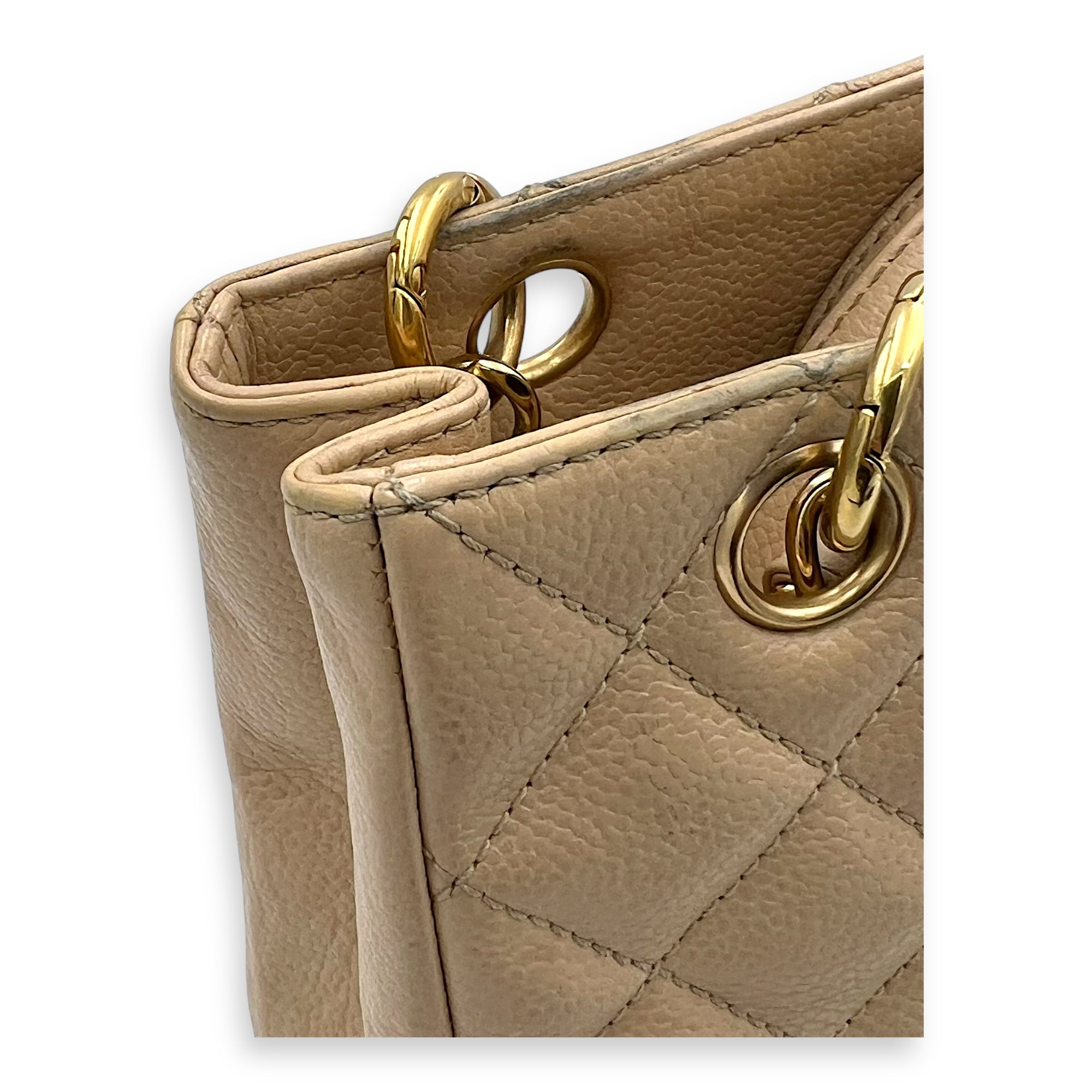 Chanel PST Tote Bag Beige in Caviar Leather, Gold hardware_7