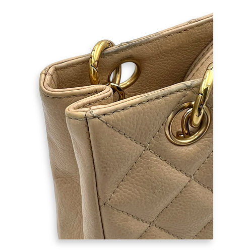 Chanel PST Tote Bag Beige in Caviar Leather, Gold hardware_7