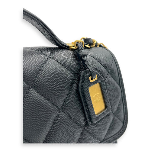 Chanel CC Quilted Top Handle Bag Black in Calfskin, Gold hardware_7