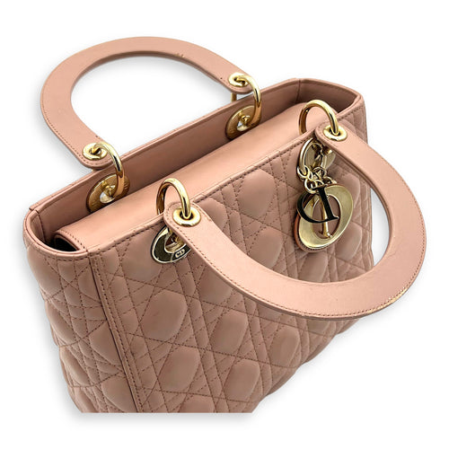 Dior Lady Dior Top Handle Bag Medium Pink in Lambskin, Gold hardware_7
