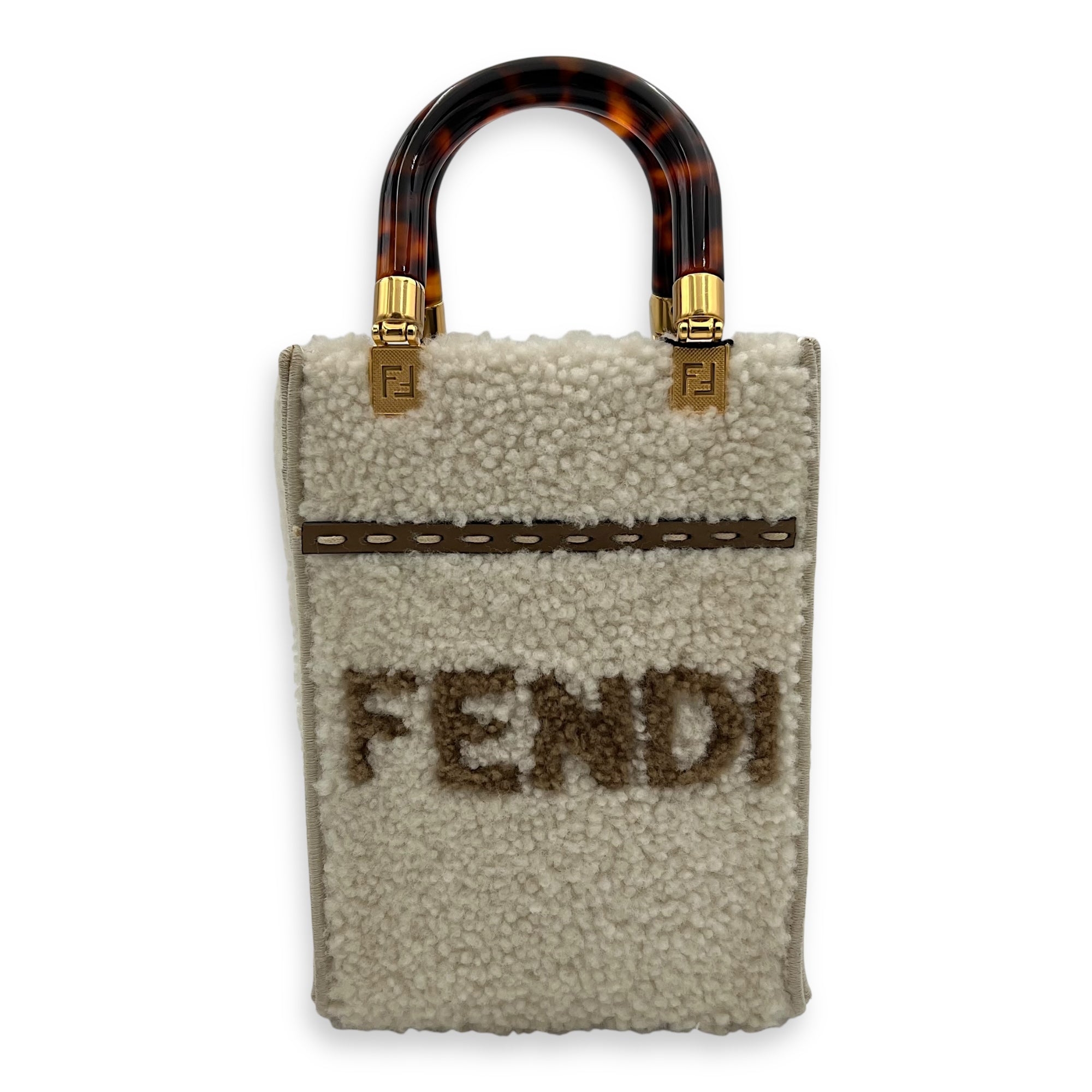 Fendi Sunshine Shoulder Bag White in Faux Fur, Gold hardware_1