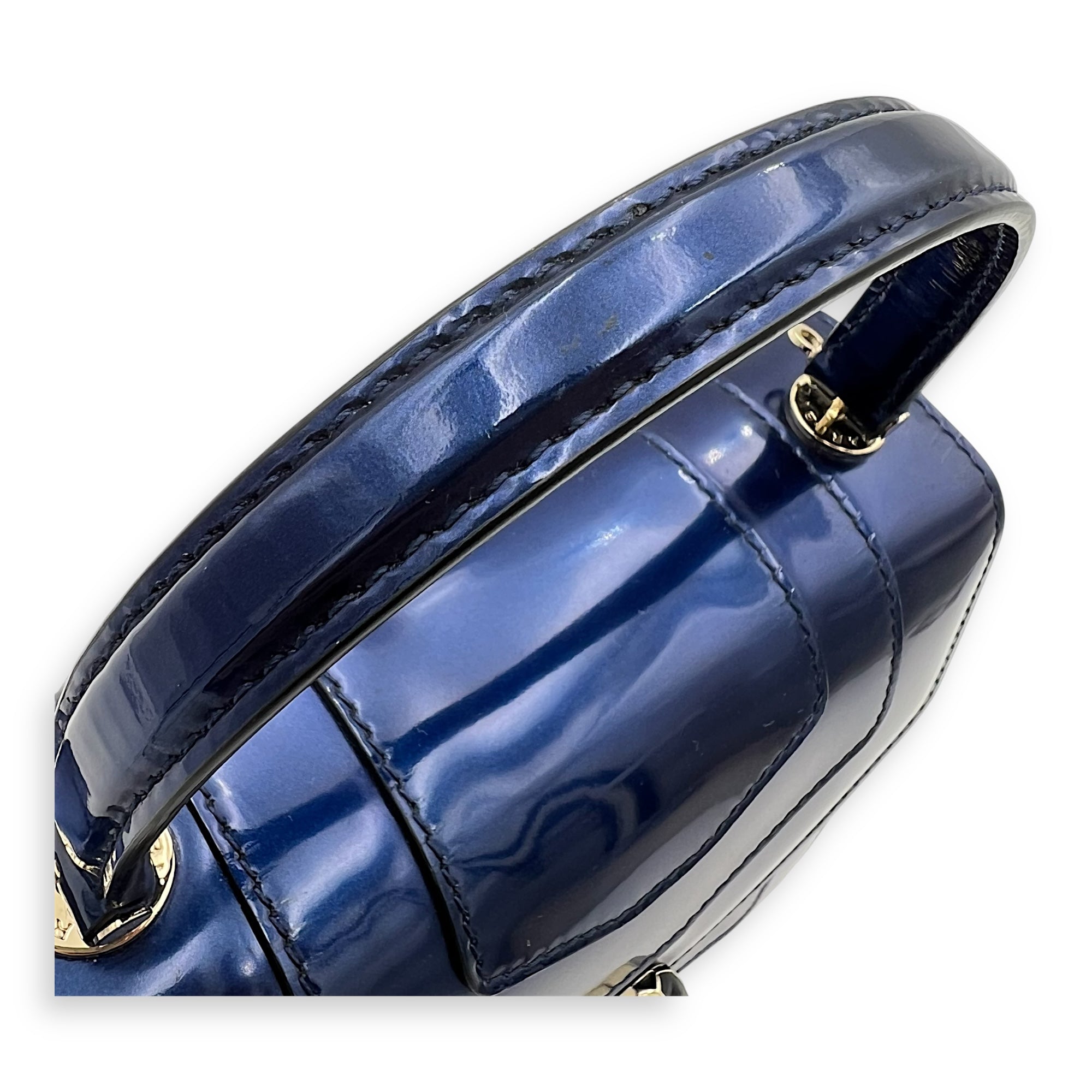 Bvlgari Serpenti Forever Top Handle Bag Blue in Patent Leather, Gold hardware_3