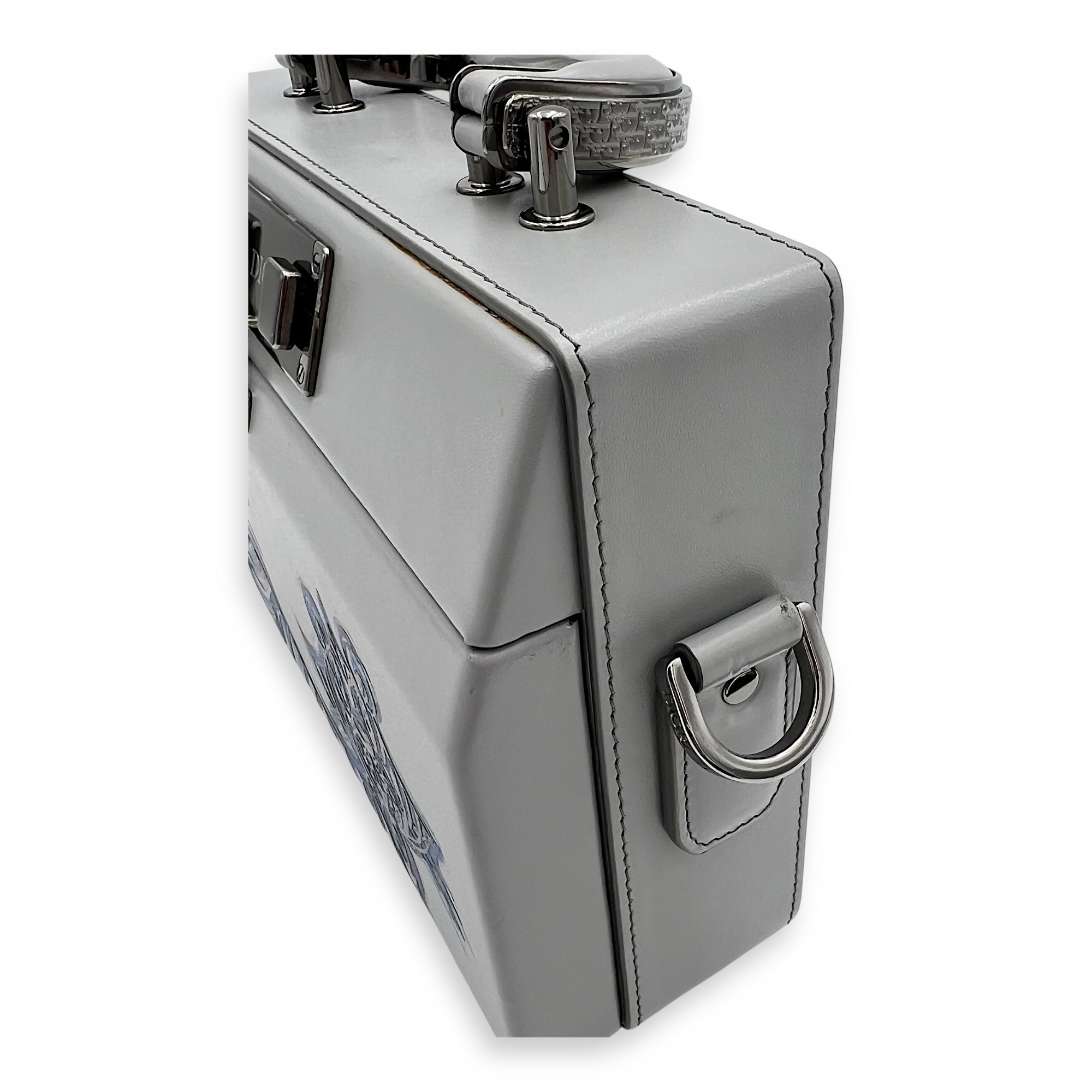 Dior Kenny Scharf Vanity Top Handle Bag Grey in Calfskin, Silver hardware_7