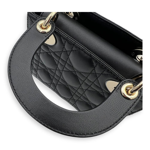 Dior Lady Dior Top Handle Bag Mini Black in Calfskin, Gold hardware_7