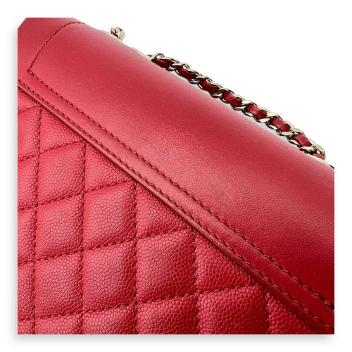 Chanel CC Flap Shoulder Bag Red in Calfskin, Gold hardware_4
