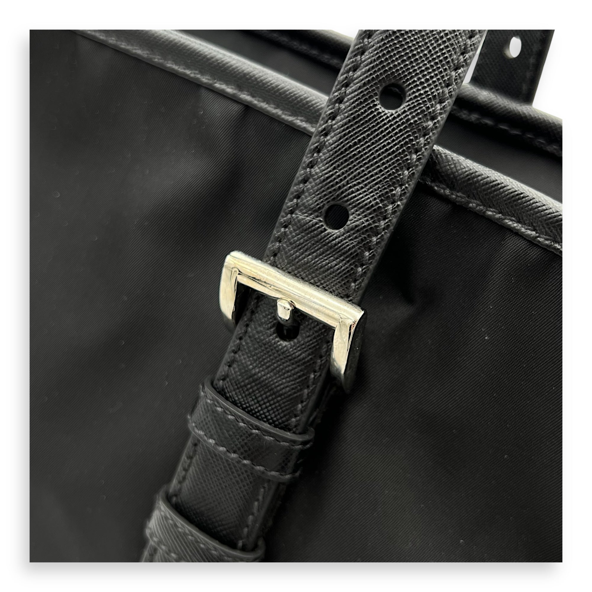 Prada Re-Nylon Top Handle Bag Black in Nylon, Silver hardware_3