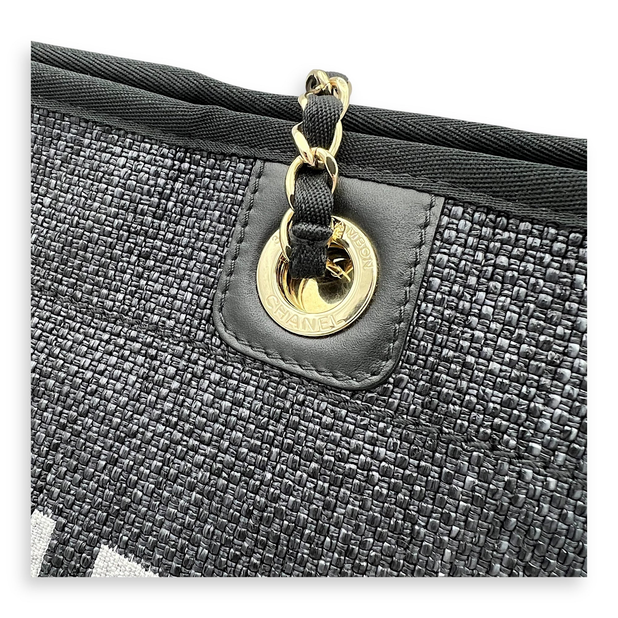 Chanel Deauville Tote Bag Blue in Fabric, Gold hardware_5