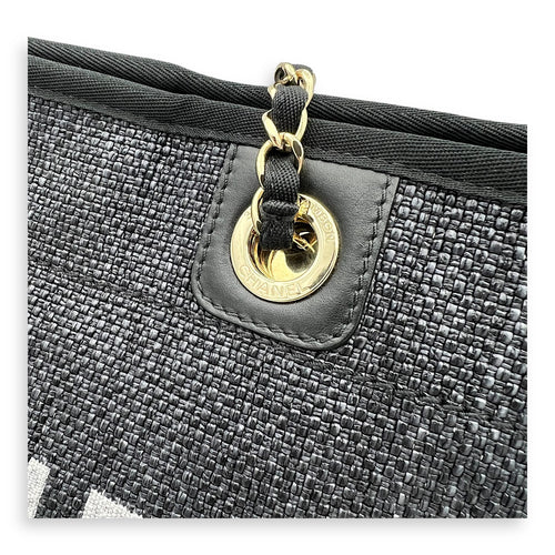 Chanel Deauville Tote Bag Blue in Fabric, Gold hardware_5