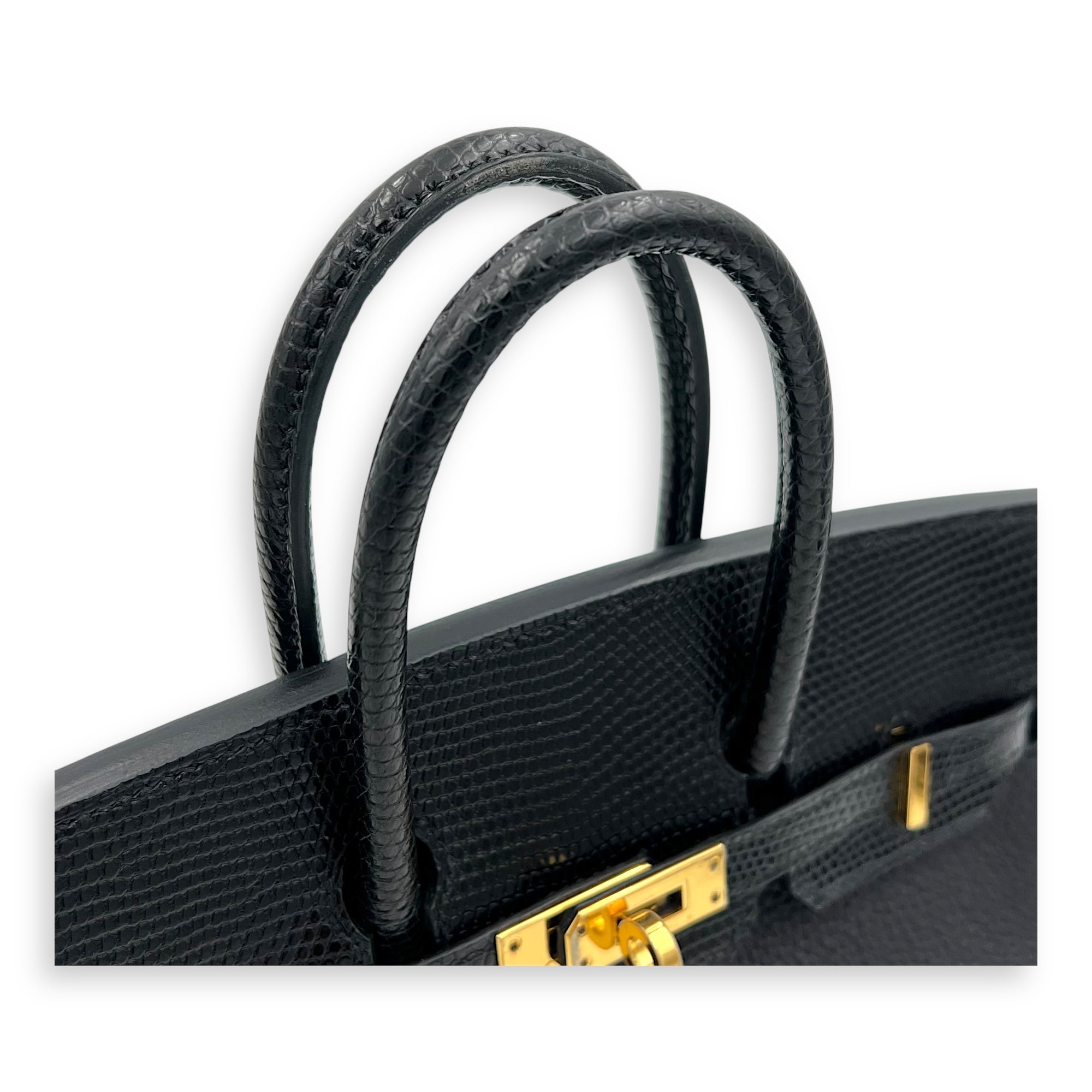 Hermès Birkin Noir Top Handle Bag in Togo & Lizard, Gold hardware_7