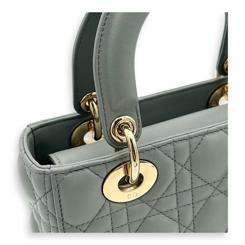 Dior Lady Dior Top Handle Bag Small Green in Lambskin, Gold hardware_7