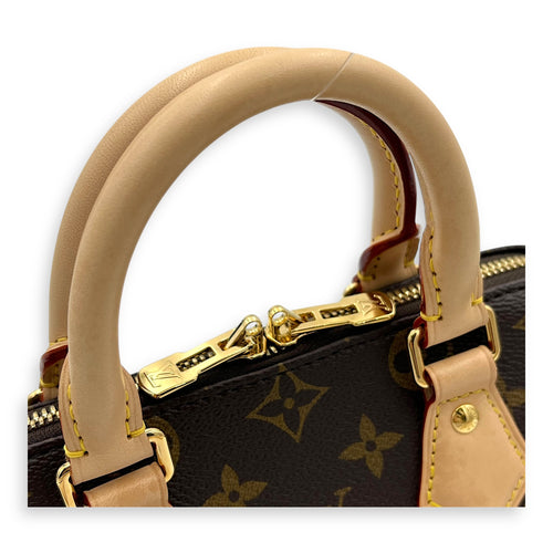 Louis Vuitton Speedy Bandouliere Top Handle Bag 20 Brown in Monogram Coated Canvas, Gold hardware_7