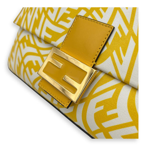 Fendi Baguette Shoulder Bag Yellow in Coated Canvas, Gold hardware_6