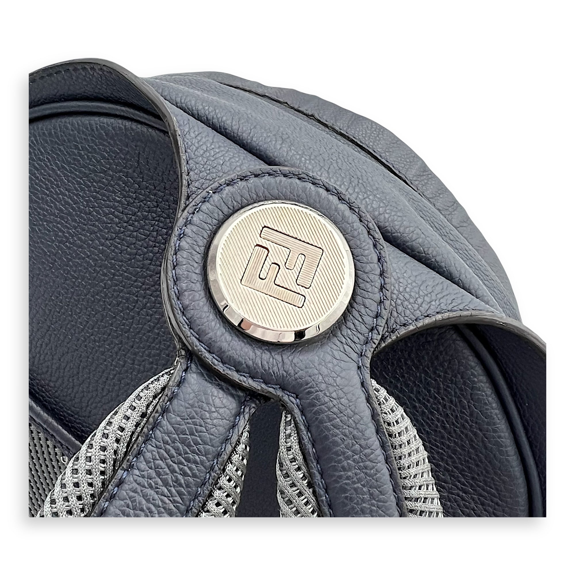 Fendi Chiodo Backpack Blue in Calfskin, Silver hardware_6