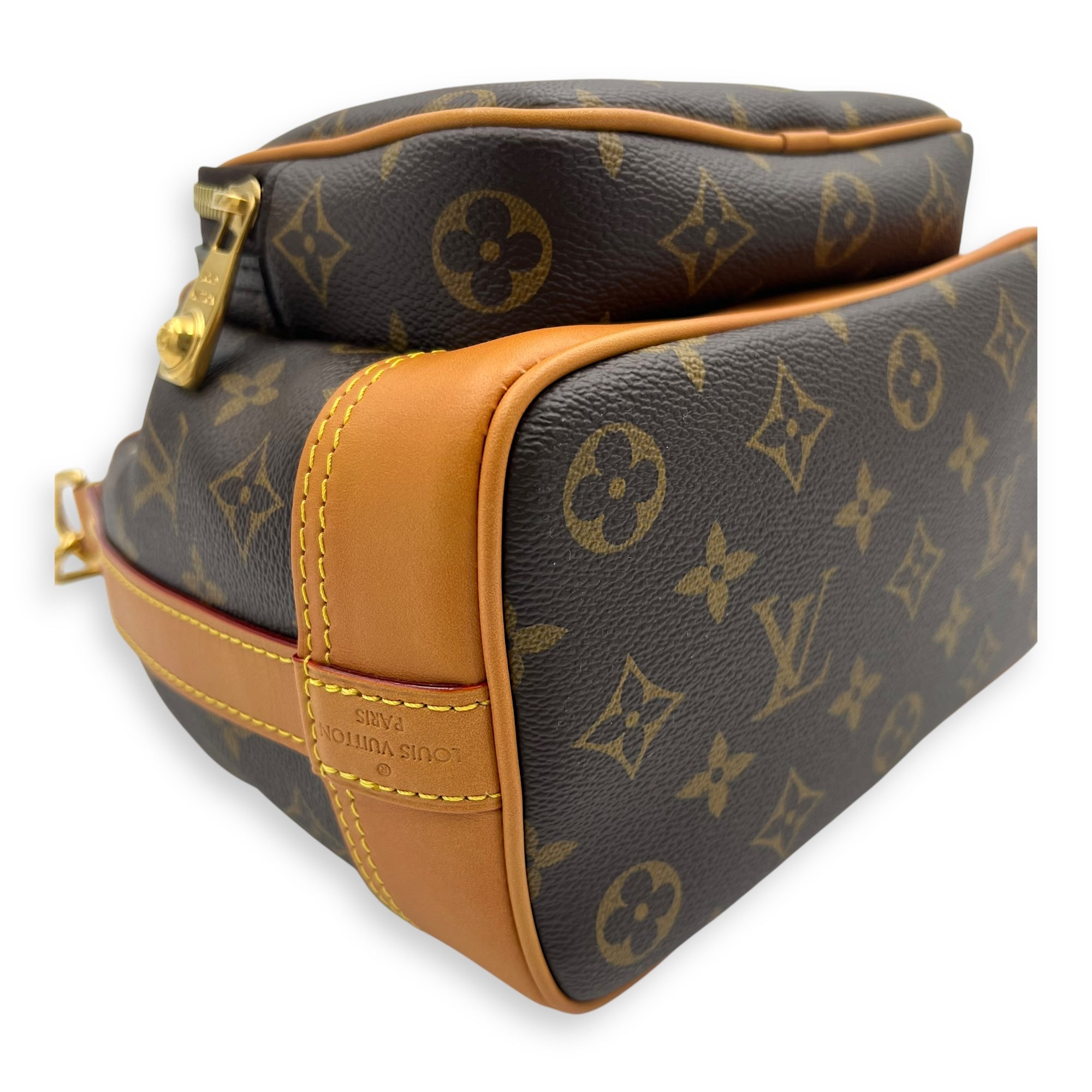 Louis Vuitton Noe Cargo Crossbody Bag Brown in Monogram Coated Canvas, Gold hardware_7