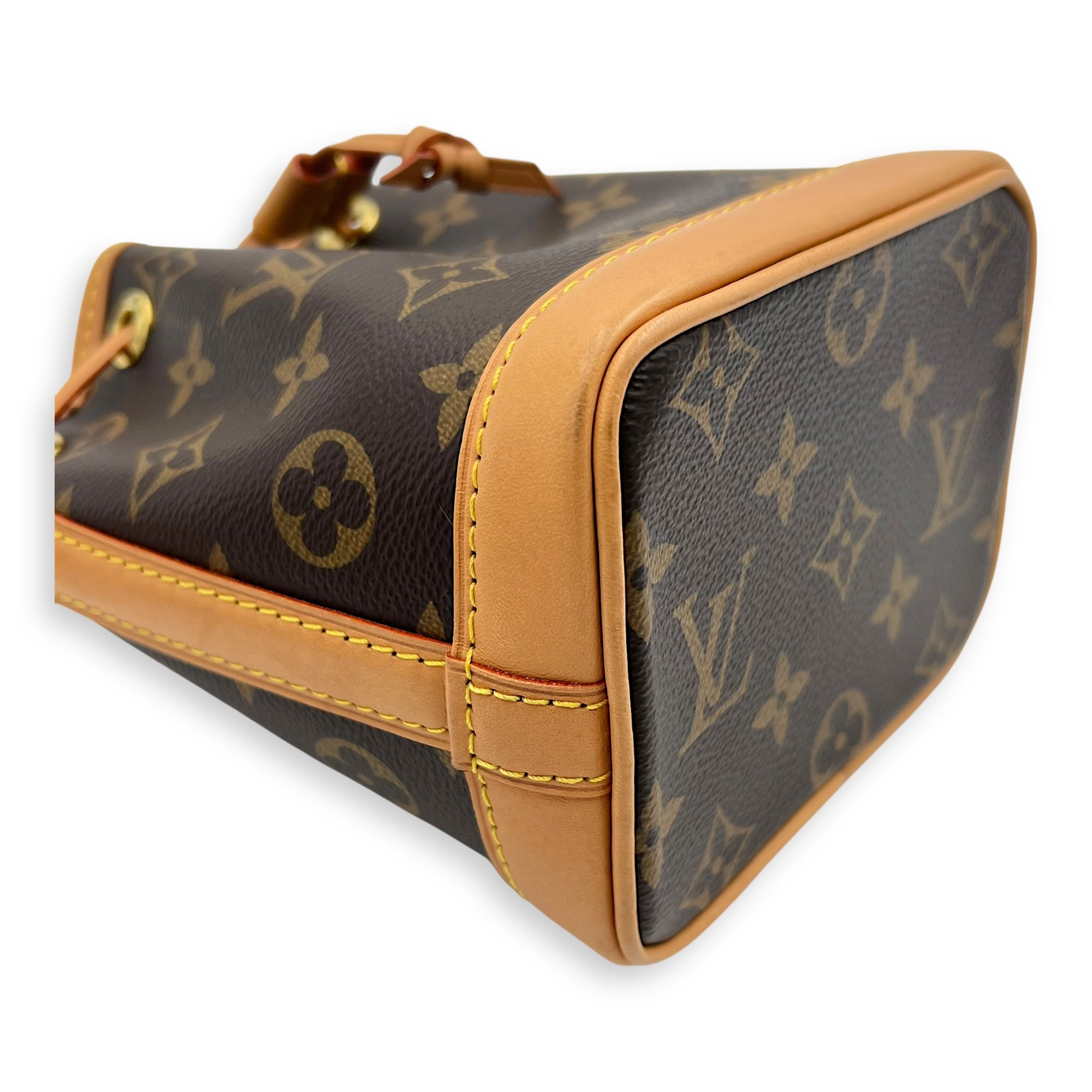 Louis Vuitton Noe Bucket Bag Nano Brown in Monogram Coated Canvas, Gold hardware_7