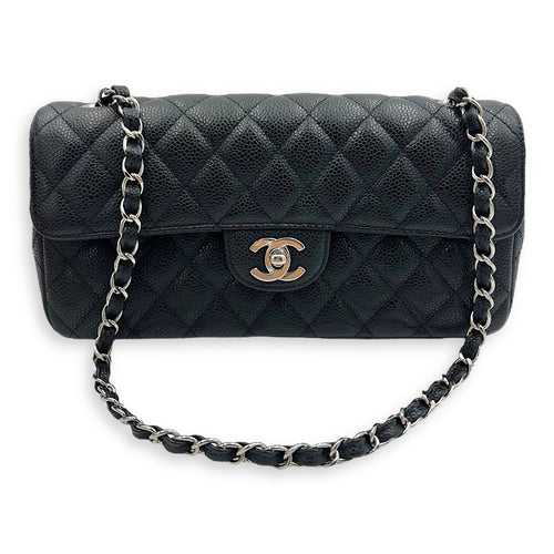 Chanel East West Flap Shoulder Bag Black in Caviar Leather, Silver hardware_5