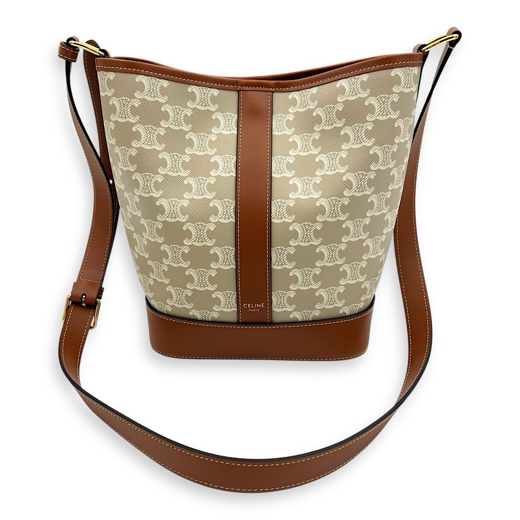Celine Triomphe Bucket Bag Grey in Coated Canvas, Gold hardware_7