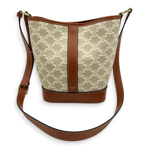 Celine Triomphe Bucket Bag Grey in Coated Canvas, Gold hardware_7
