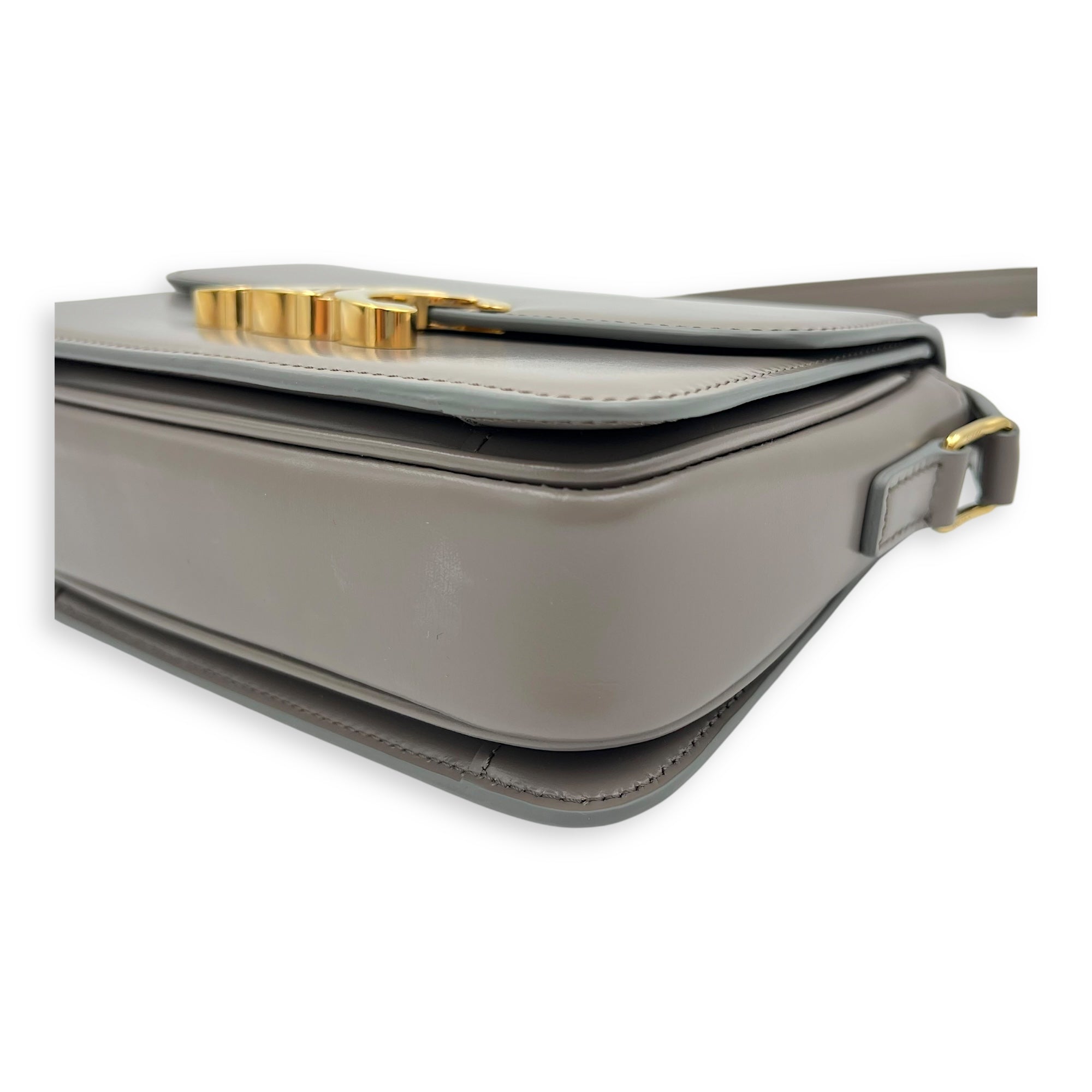 Celine Triomphe Crossbody Bag teen Grey in Calfskin, Gold hardware_5