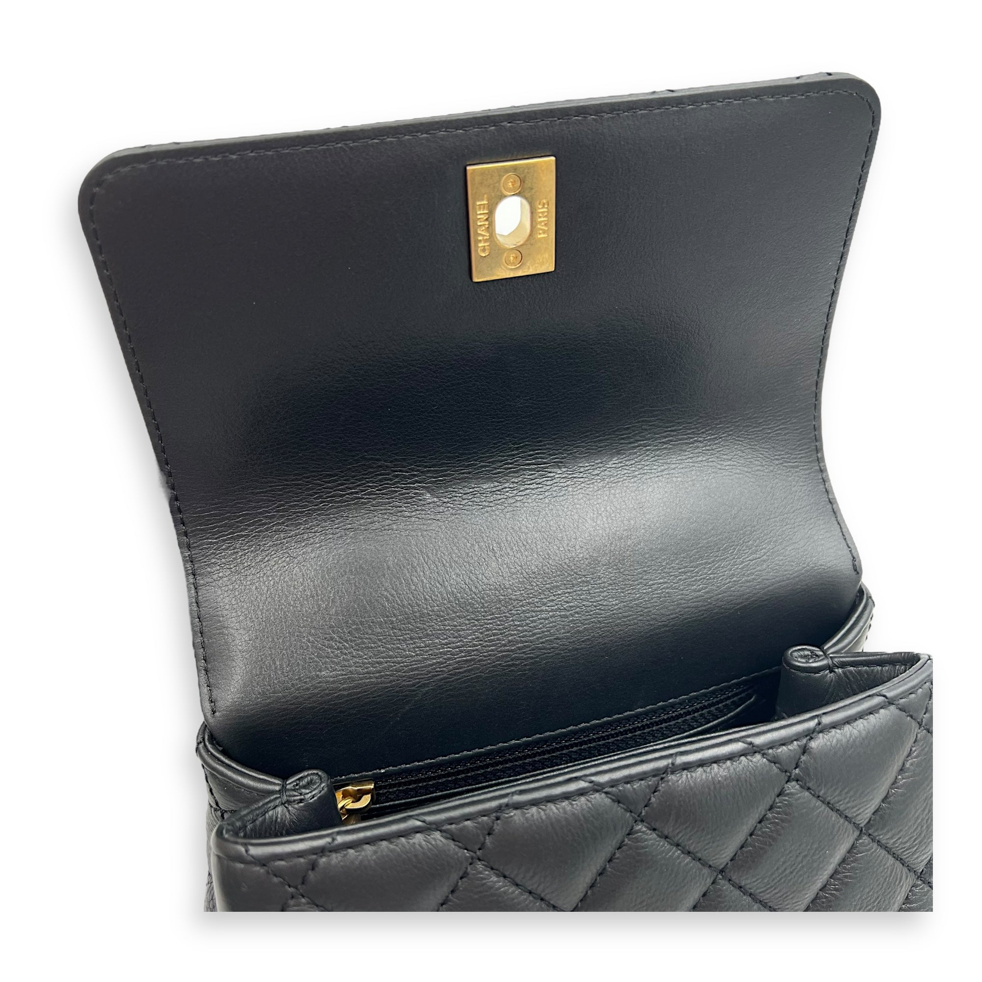 Chanel Coco Top Handle Bag Mini Black in Calfskin, Gold hardware_7