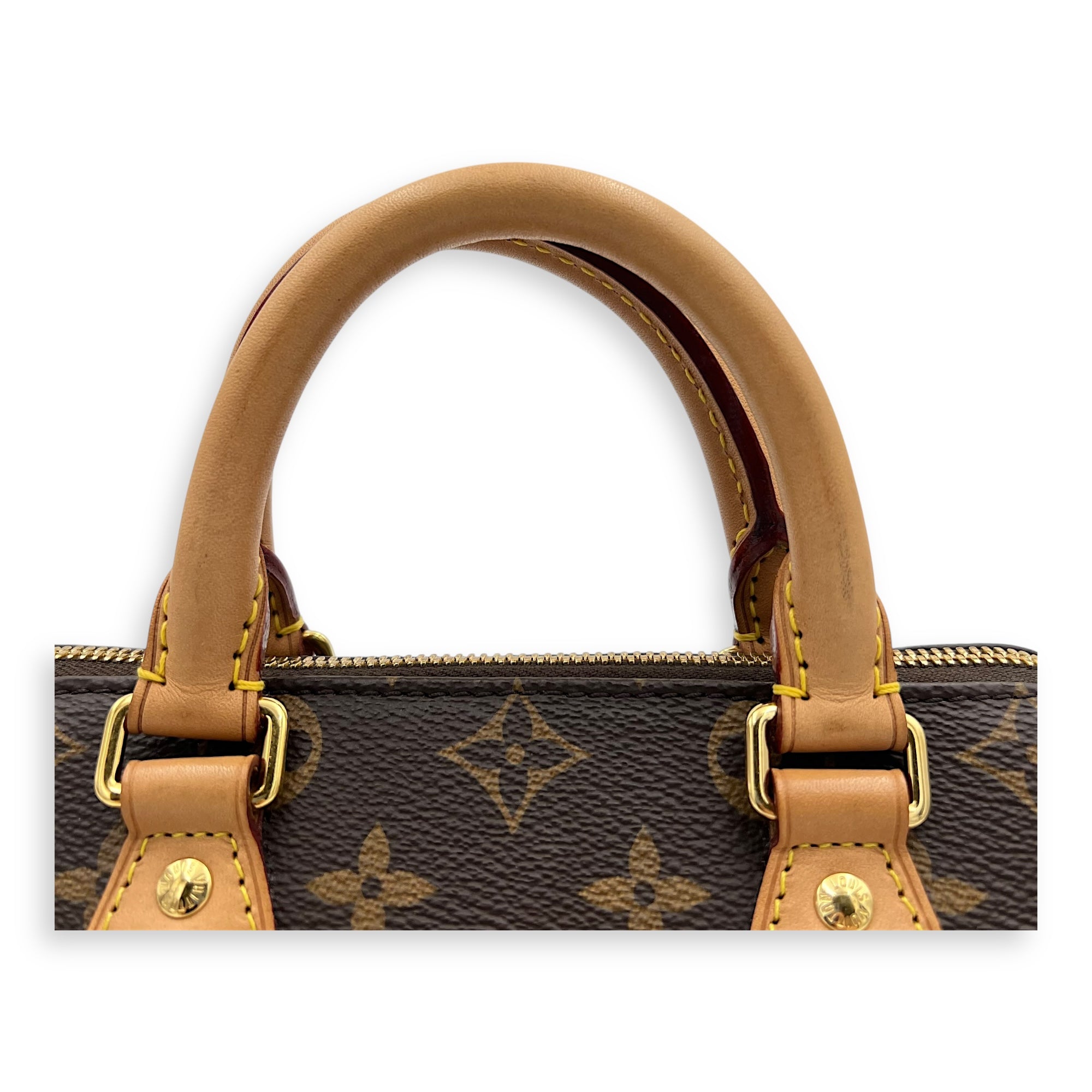 Louis Vuitton Speedy Bandouliere 20 Brown Top Handle Bag in Monogram Coated Canvas, Gold hardware_7
