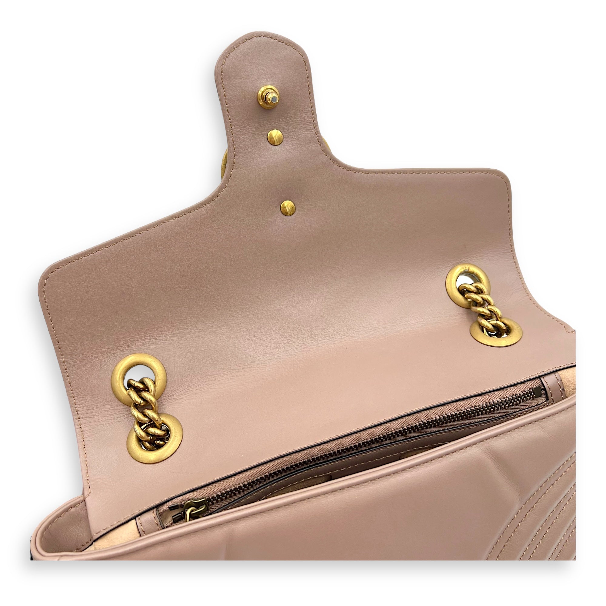 Gucci GG Marmont Shoulder Bag Beige in Calfskin, Gold hardware_7