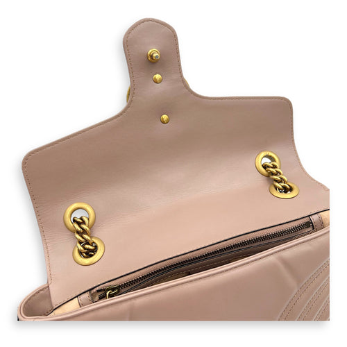 Gucci GG Marmont Shoulder Bag Beige in Calfskin, Gold hardware_7