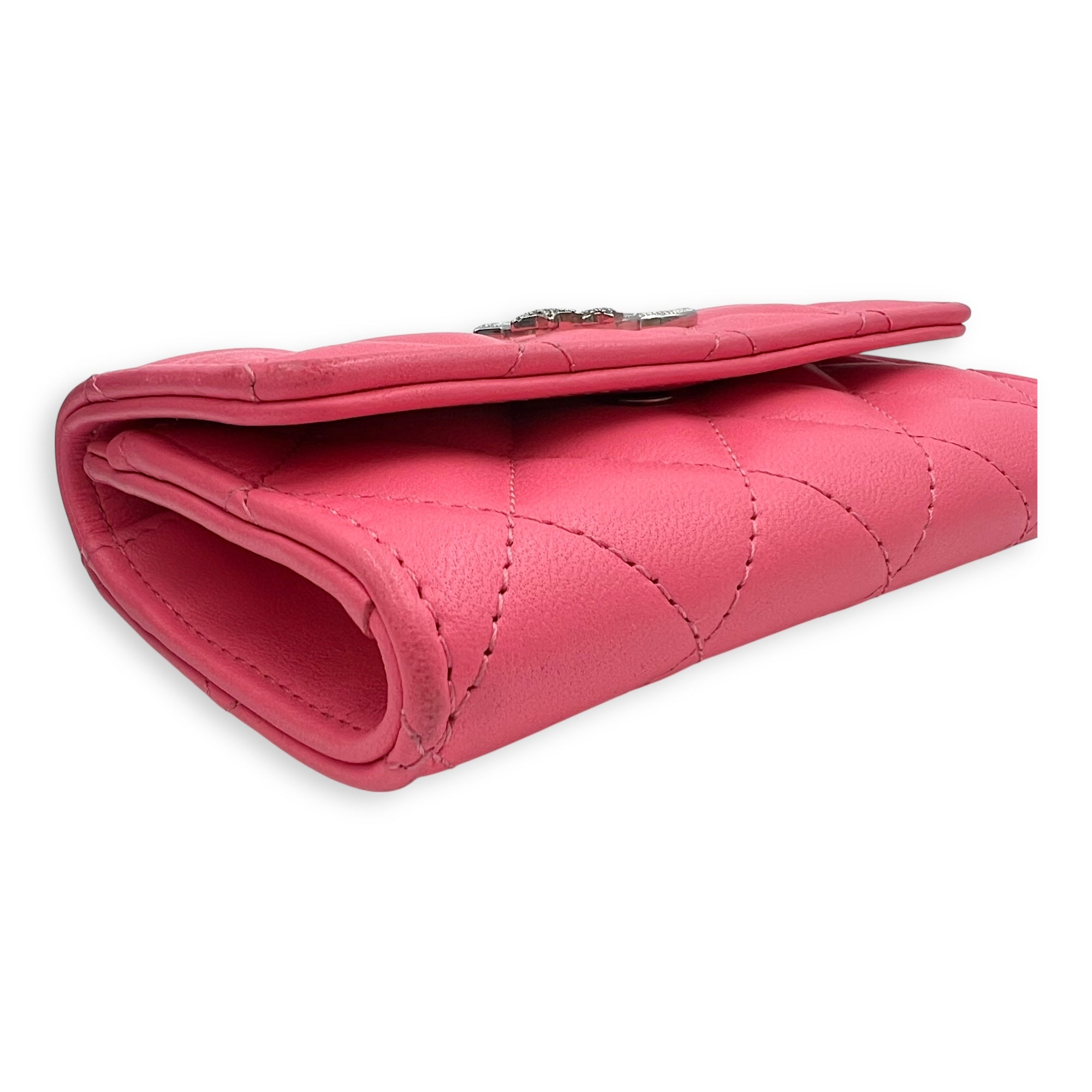Chanel CC Pink Card Holder in Lambskin, Silver hardware_7