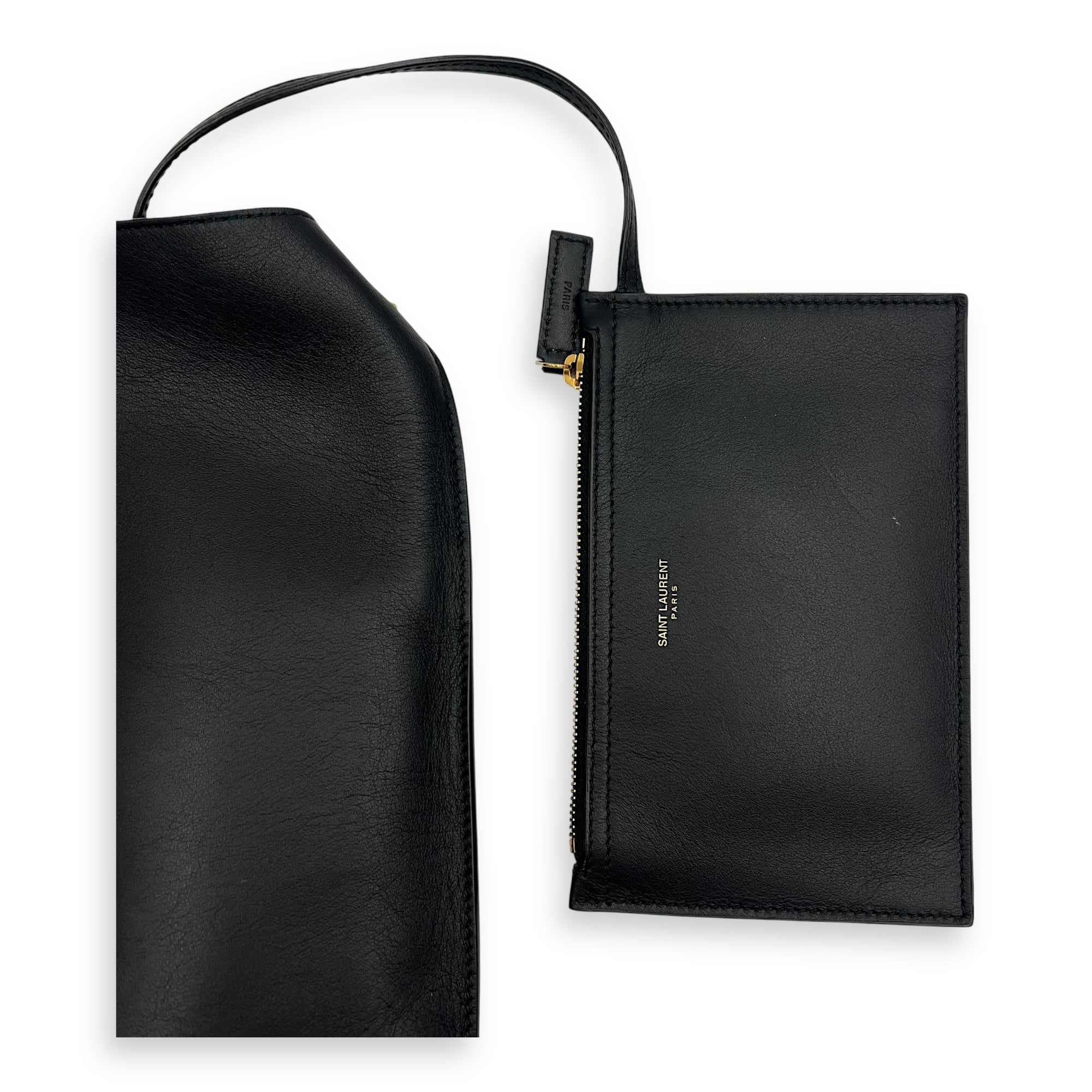 Saint Laurent Suzanne Hobo Black Shoulder Bag in Calfskin, Gold hardware_7