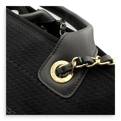 Chanel Deauville Tote Bag Black in Canvas, Gold hardware_5