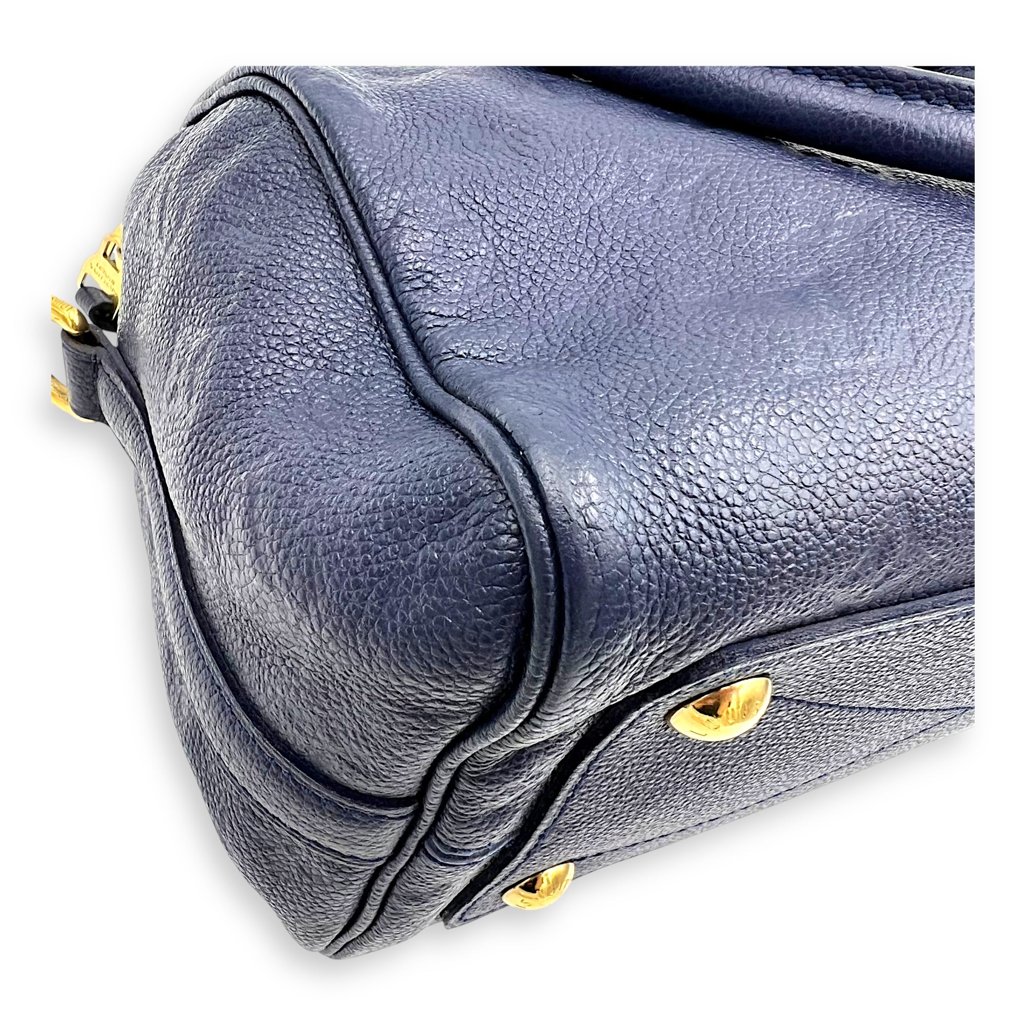 Louis Vuitton Speedy Bandouliere Top Handle Bag Blue in Empreinte Leather, Gold hardware_8