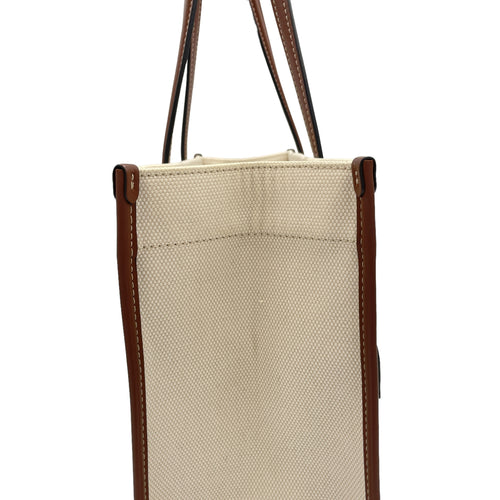 Freya Small Brown Tote Bag in Canvas, Gold hardware