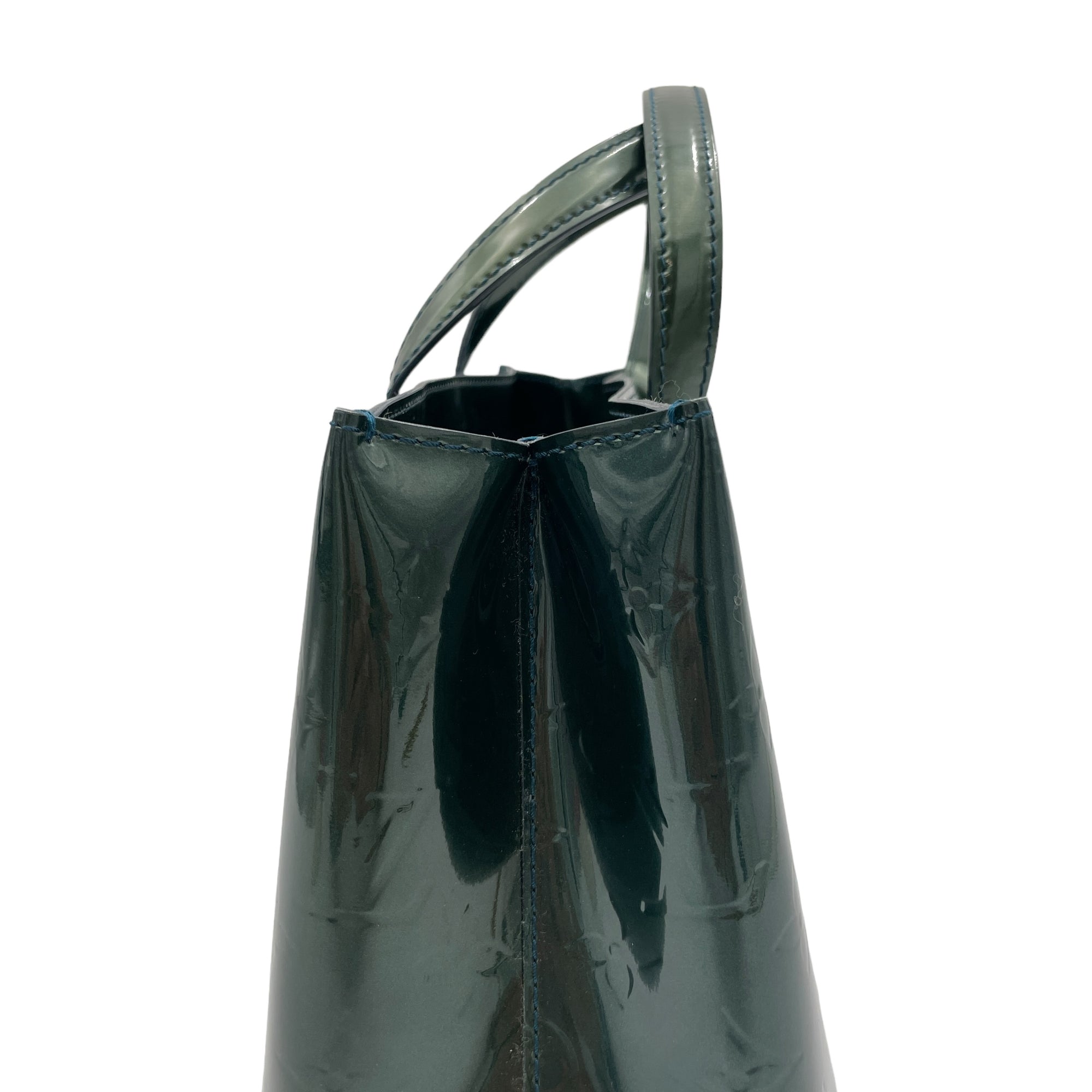 Wilshire PM Green Top Handle Bag in Patent Leather, Gold hardware