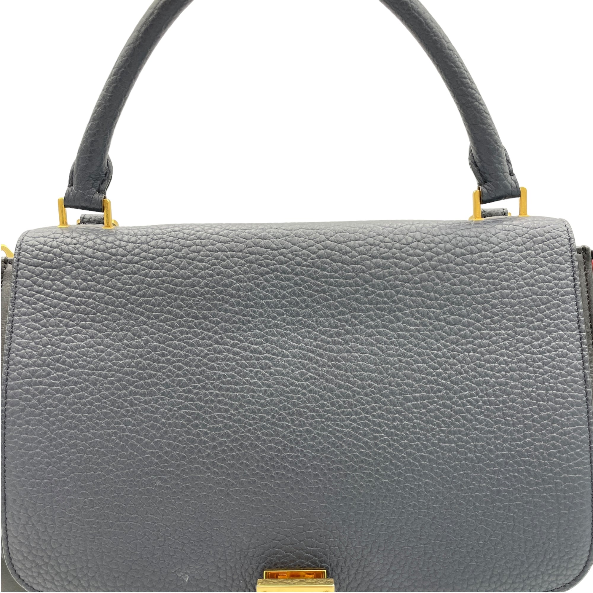 Trapeze Medium Black Top Handle Bag in Calfskin, Gold hardware