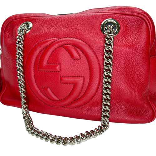 Soho Chain Red Shoulder Bag in Calfskin, Light Gold hardware