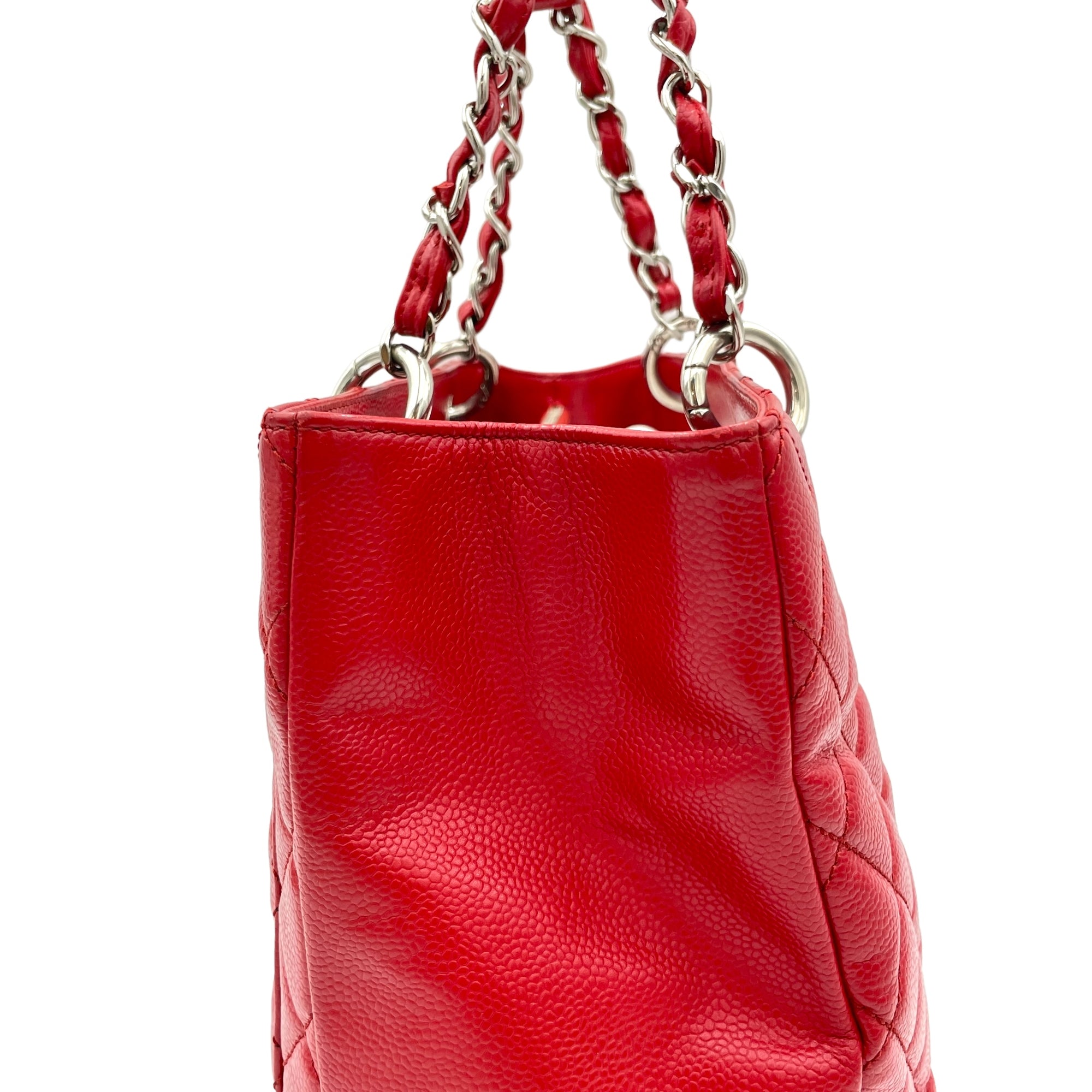 GST Red Tote Bag in Caviar Leather, Sliver hardware