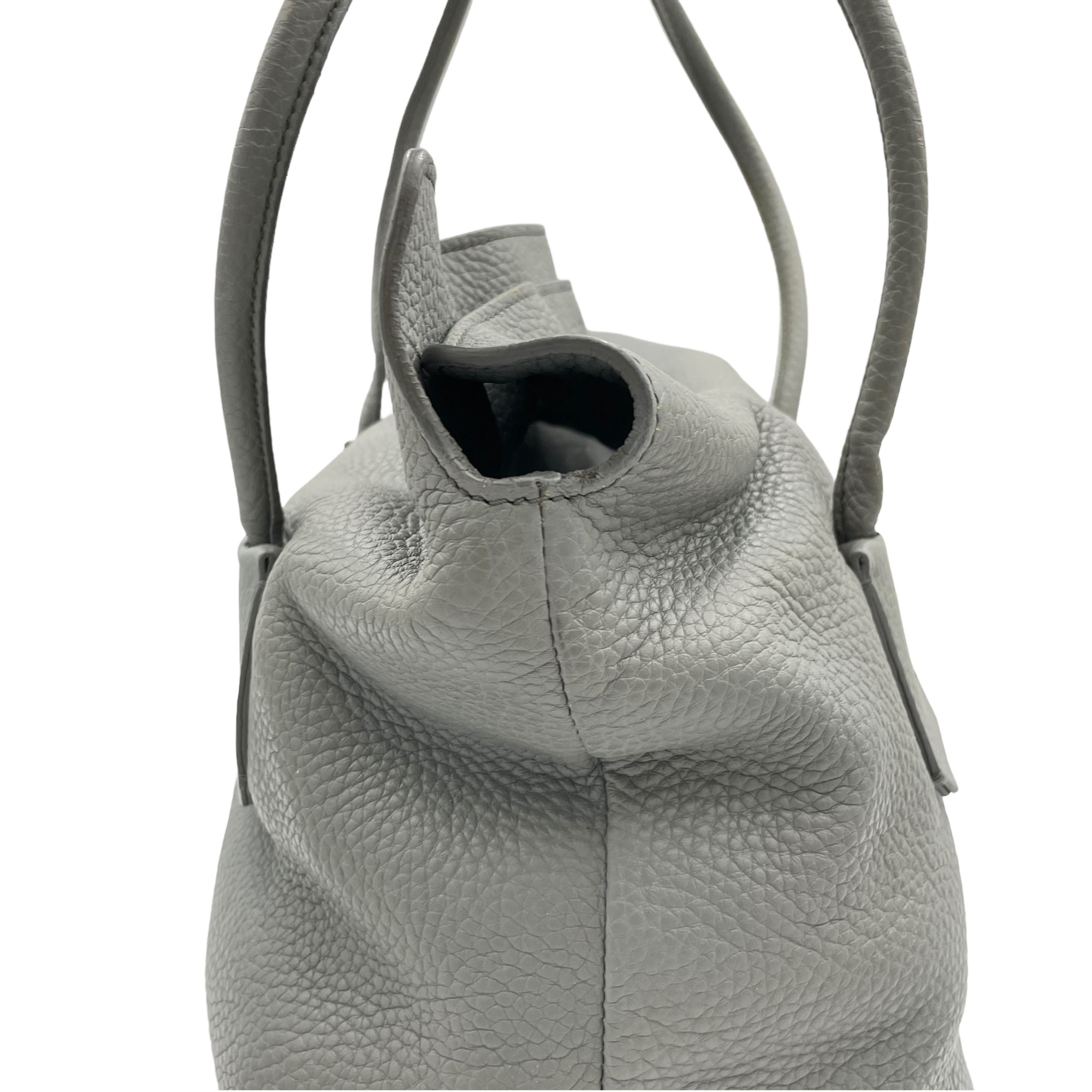 Grained M Grey Top Handle Bag in Calfskin, Gold hardware