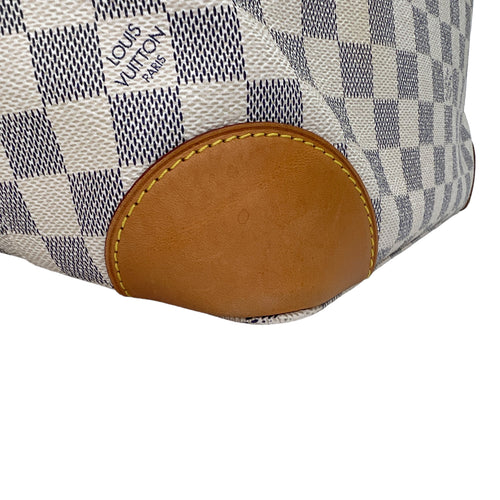 Hampstead PM Damier Azur Top Handle Bag in Coated Canvas, Gold hardware