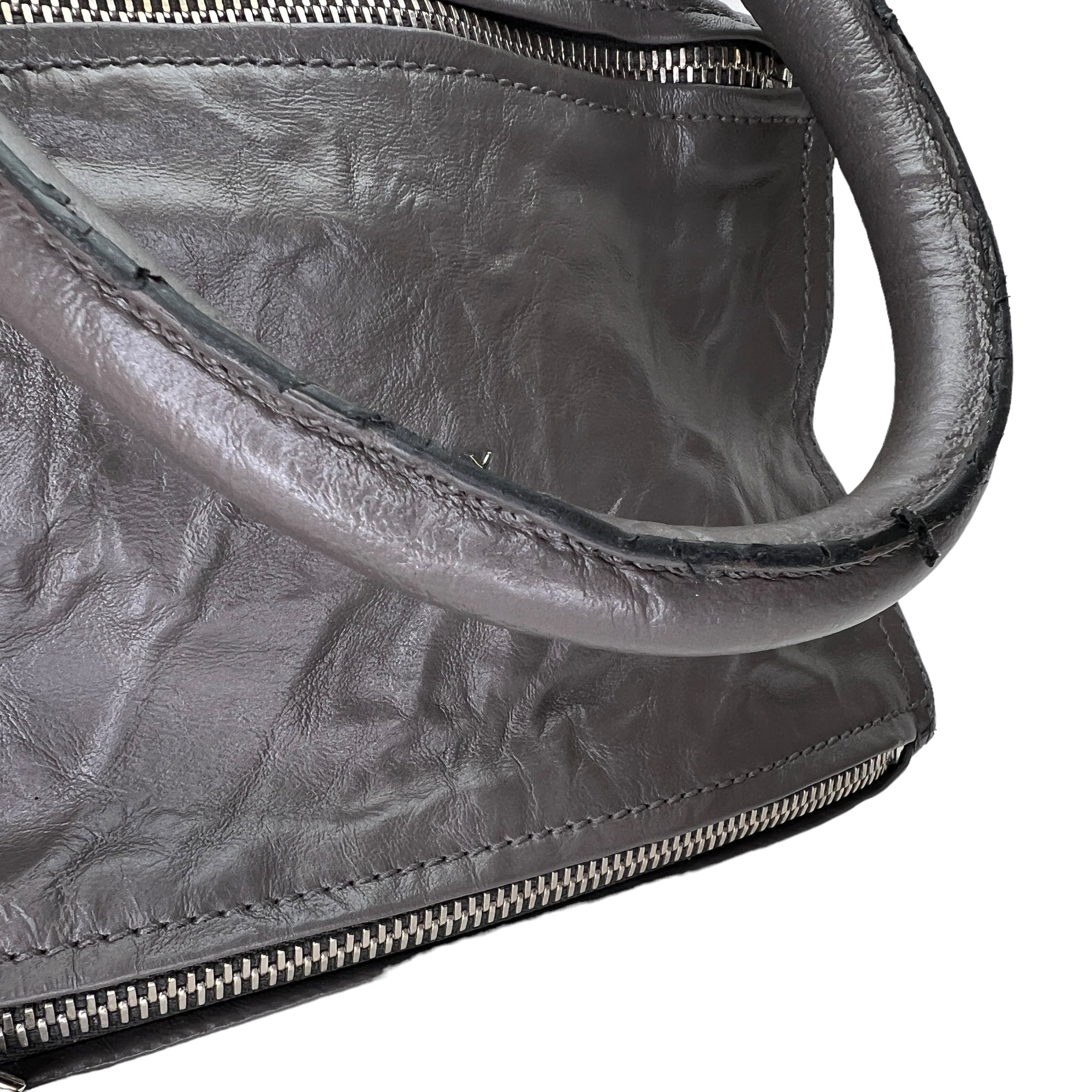 Pandora Small Grey Shoulder Bag in Calfskin, Silver hardware