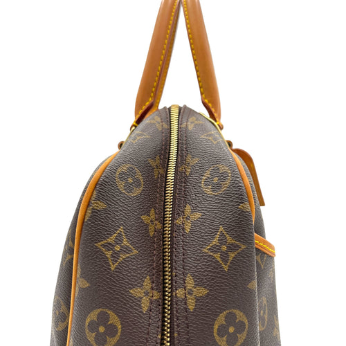 Deauville MM Brown Top Handle Bag in Monogram Coated Canvas, Gold hardware