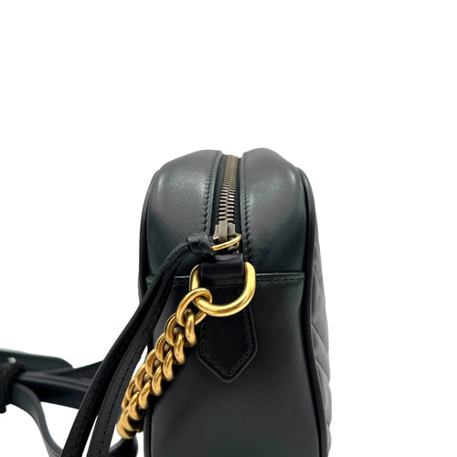 GG Marmont Small Black Crossbody Bag in Calfskin, Gold hardware