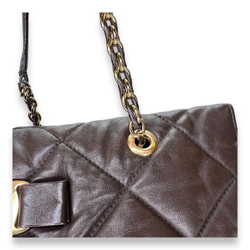 Vara Bow Brown Shoulder Bag in Calfskin, Gold hardware